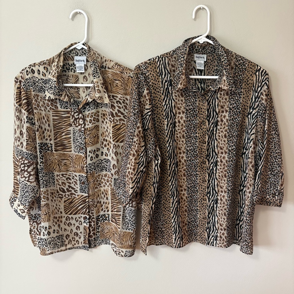 2 Animal Print Sheer Button Downs L